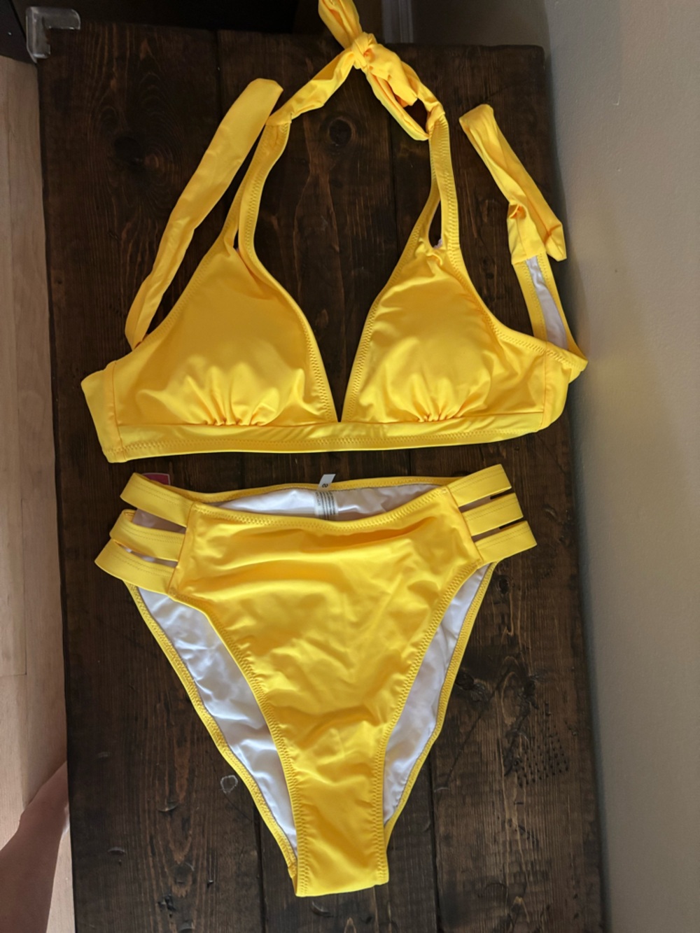Yellow Strappy High-Waist Bikini Set size small